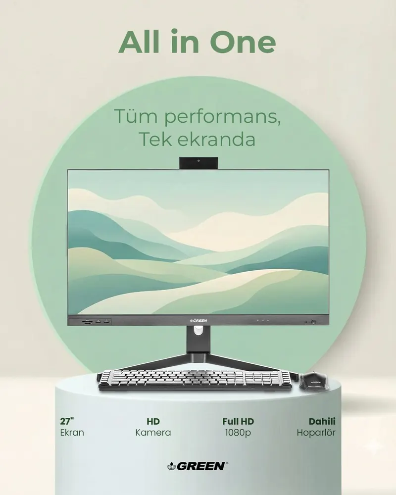 Green · All in One — All in One bilgisayar, yapay zekâ ile kampanya görseli · Loop Medya